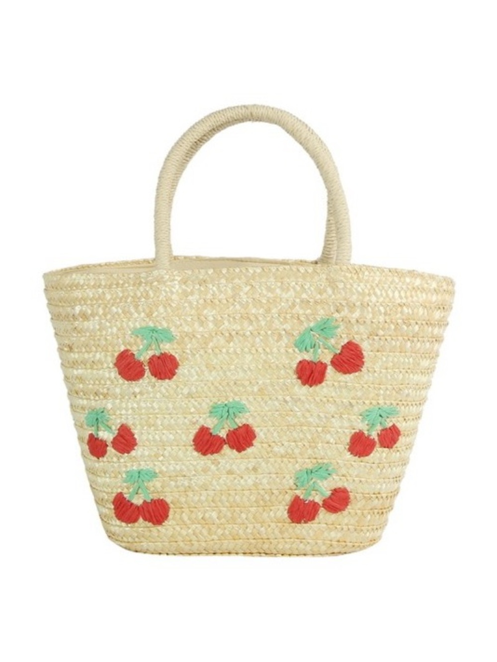 CHERRIES EMBROIDERED FRUIT STRAW TOTE BAG